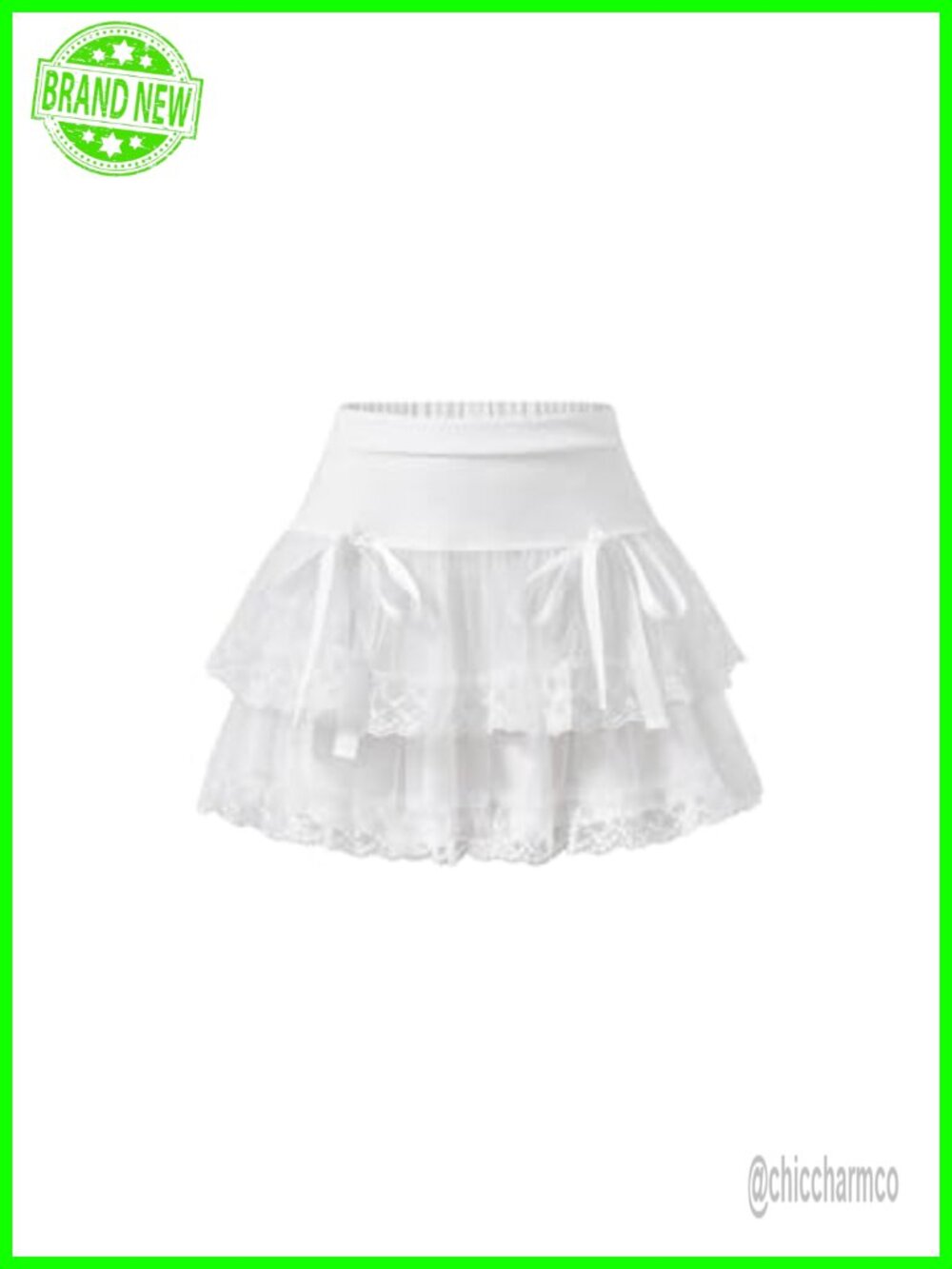 High Waist Embroidery Mesh Layered Hem Bowknot Y2k Mini Skirt - Picture 1 of 3